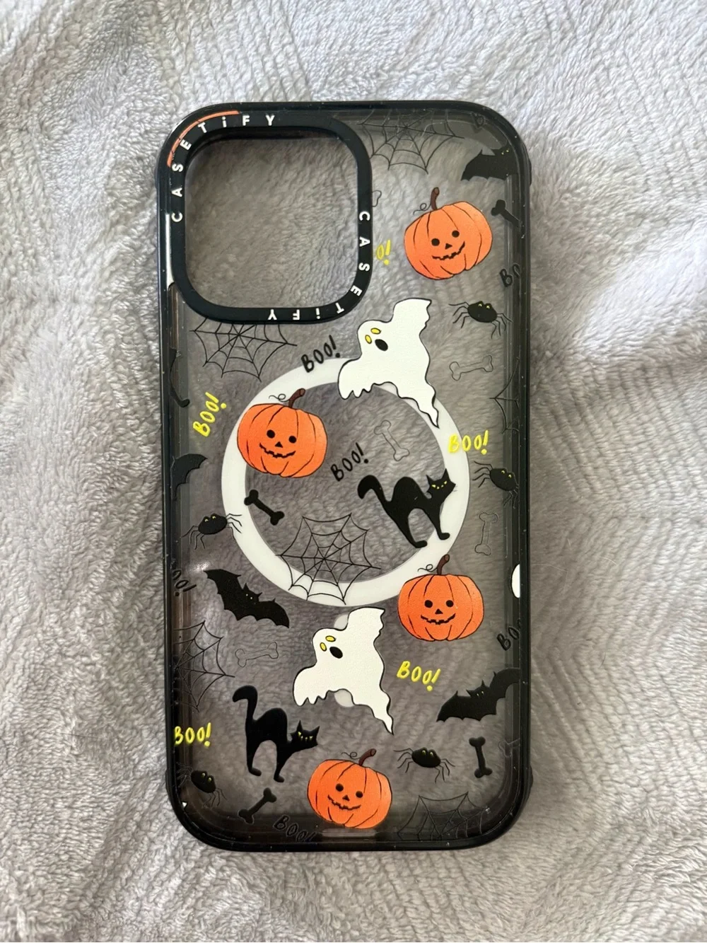 Casetify Clear Halloween iPhone Case with Black Trim and Orange Accents